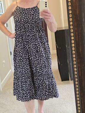 Madewell Navy Midi Ditsy Floral Dress with Spaghetti Straps